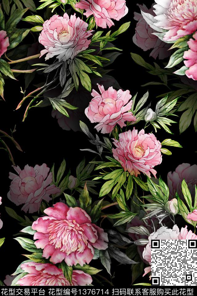 花卉大牌风旗袍数码印花华亿平台下载（图片编号: 1376714） - 瓦栏（Walan）