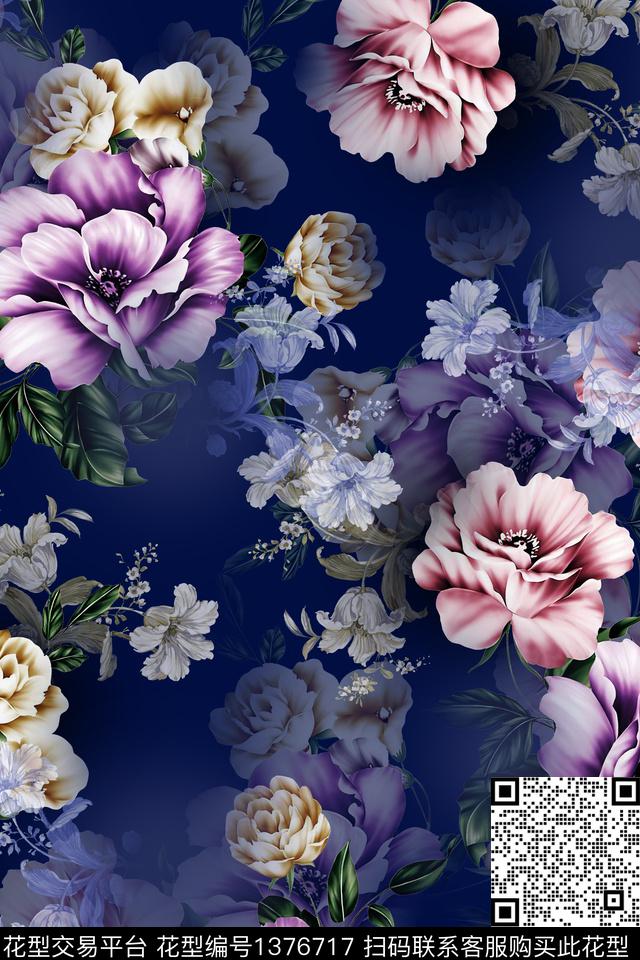 花卉大牌风旗袍数码印花华亿平台下载（图片编号: 1376717） - 瓦栏（Walan）