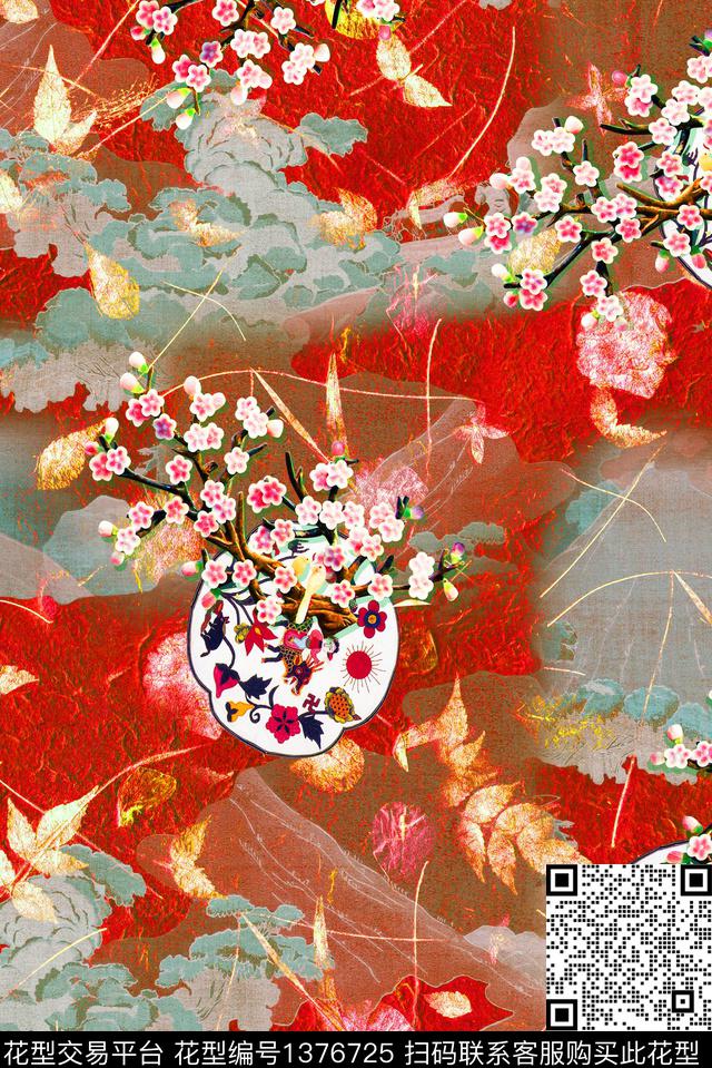 旗袍中老年秋冬华亿平台数码印花华亿平台下载（图片编号: 1376725） - 瓦栏（Walan）