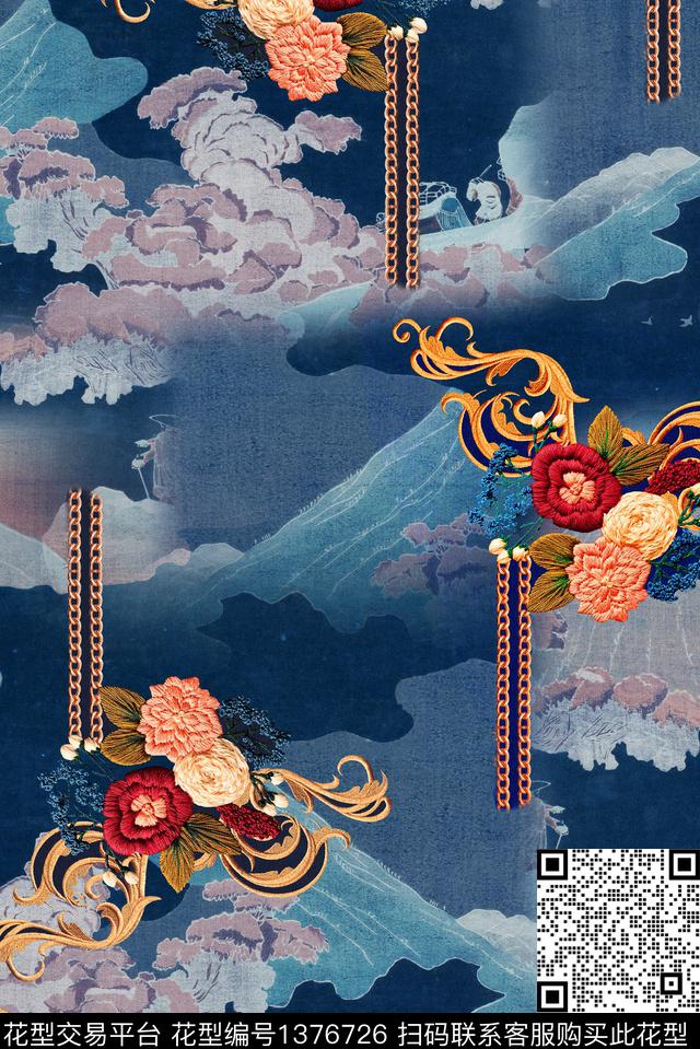 旗袍中国风国画数码印花华亿平台下载（图片编号: 1376726） - 瓦栏（Walan）