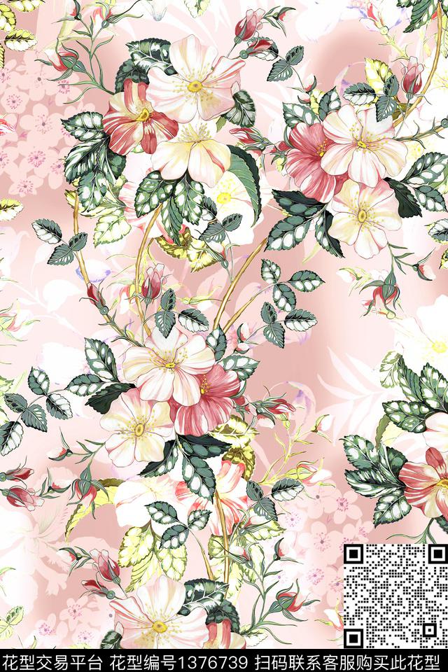 花卉旗袍香云纱数码印花华亿平台下载（图片编号: 1376739） - 瓦栏（Walan）