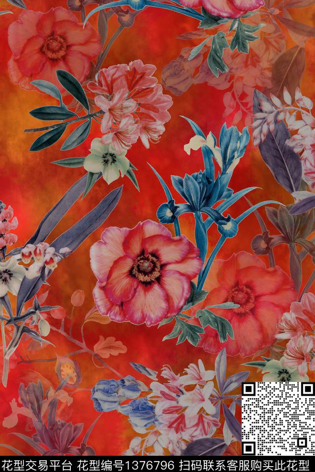 国画花中国风花卉暗花数码印花华亿平台下载（图片编号: 1376796） - 瓦栏（Walan）