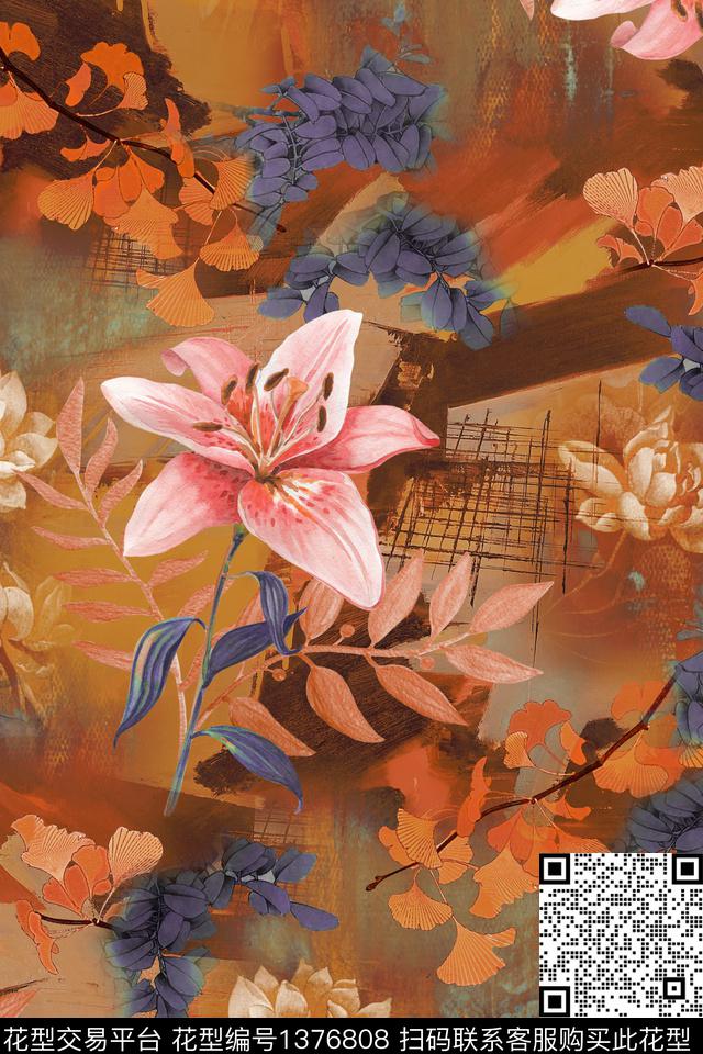 香云纱中国风复古旗袍花数码印花华亿平台下载（图片编号: 1376808） - 瓦栏（Walan）