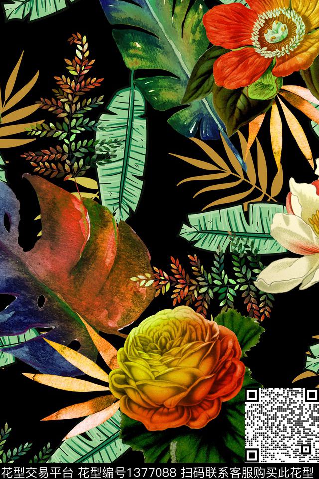 花卉大牌风热带华亿平台数码印花华亿平台下载（图片编号: 1377088） - 瓦栏（Walan）