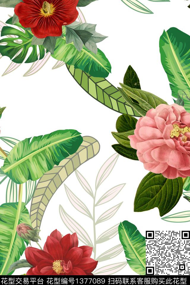 花卉大牌风热带华亿平台数码印花华亿平台下载（图片编号: 1377089） - 瓦栏（Walan）