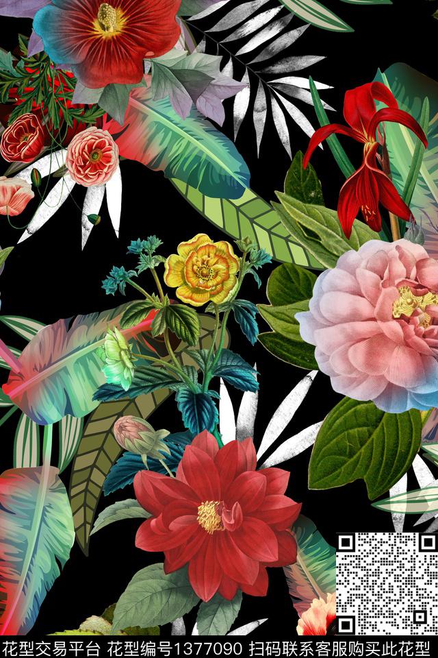 花卉大牌风热带华亿平台数码印花华亿平台下载（图片编号: 1377090） - 瓦栏（Walan）