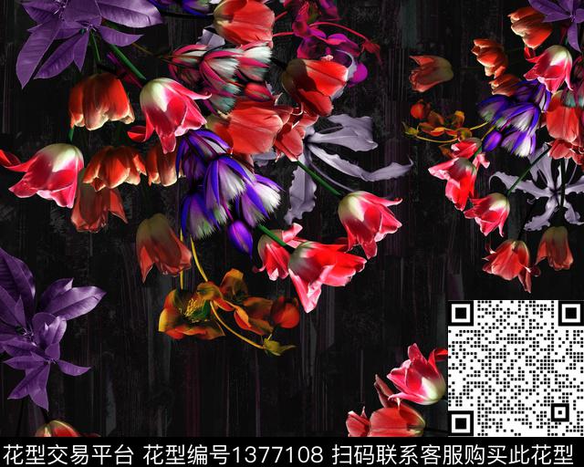 花卉大牌风潮牌数码印花华亿平台下载（图片编号: 1377108） - 瓦栏（Walan）