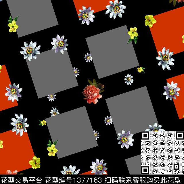 方巾花卉配饰数码印花华亿平台下载（图片编号: 1377163） - 瓦栏（Walan）