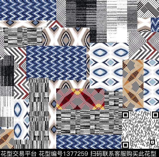几何格子佩斯利传统印花华亿平台下载（图片编号: 1377259） - 瓦栏（Walan）