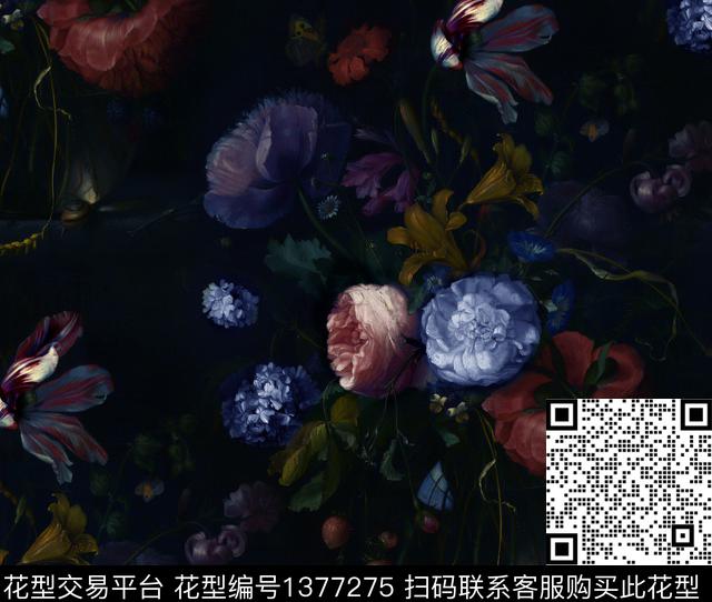 暗黑风西装印花复古数码印花华亿平台下载（图片编号: 1377275） - 瓦栏（Walan）