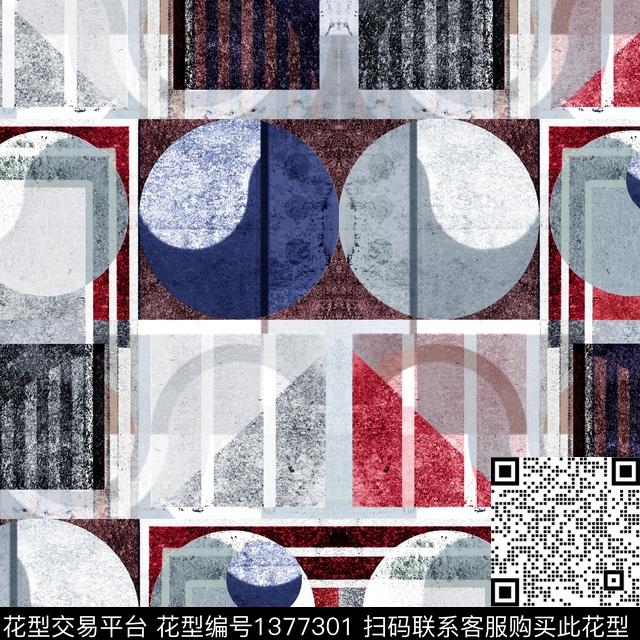 肌理抽象绘画格子数码印花华亿平台下载（图片编号: 1377301） - 瓦栏（Walan）