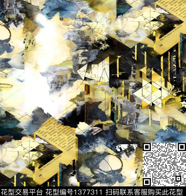 肌理抽象绘画格子数码印花华亿平台下载（图片编号: 1377311） - 瓦栏（Walan）