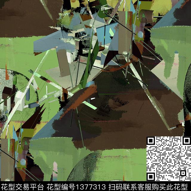 肌理抽象绘画格子数码印花华亿平台下载（图片编号: 1377313） - 瓦栏（Walan）