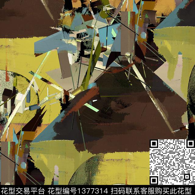 肌理抽象绘画格子数码印花华亿平台下载（图片编号: 1377314） - 瓦栏（Walan）