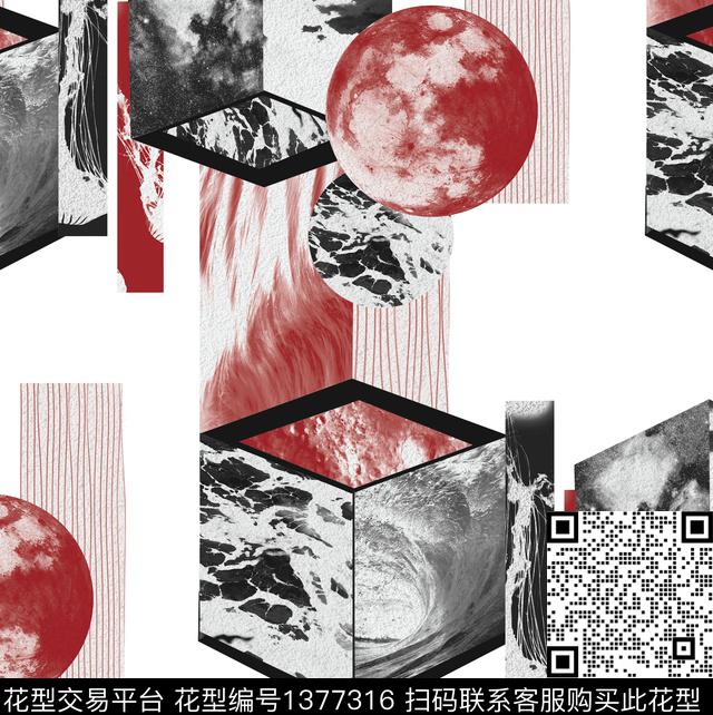 肌理抽象绘画格子数码印花华亿平台下载（图片编号: 1377316） - 瓦栏（Walan）