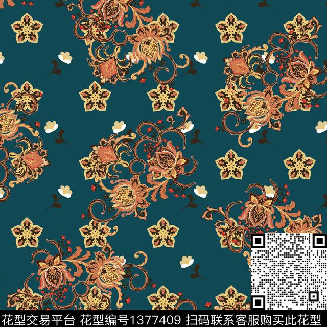 女装民族风花卉数码印花华亿平台下载（图片编号: 1377409） - 瓦栏（Walan）