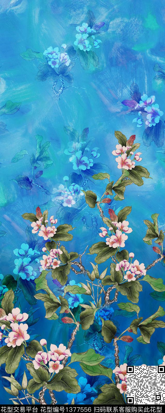 底纹花卉定位花数码印花华亿平台下载（图片编号: 1377556） - 瓦栏（Walan）