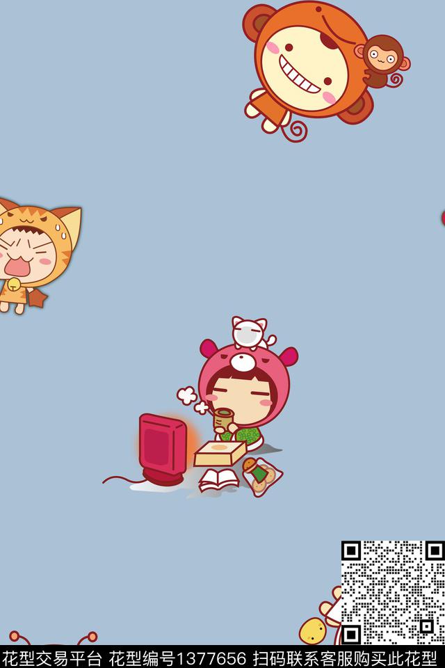 家居服小清新卡通数码印花华亿平台下载（图片编号: 1377656） - 瓦栏（Walan）