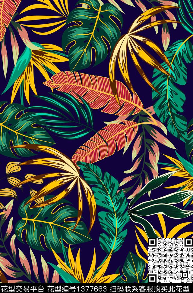绿植树叶大牌风植物数码印花华亿平台下载（图片编号: 1377663） - 瓦栏（Walan）