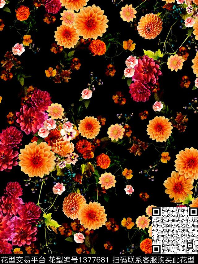 花卉大牌风印花数码印花华亿平台下载（图片编号: 1377681） - 瓦栏（Walan）