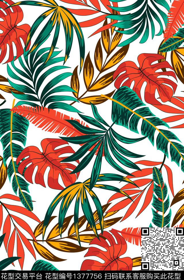 绿植树叶大牌风植物数码印花华亿平台下载（图片编号: 1377756） - 瓦栏（Walan）