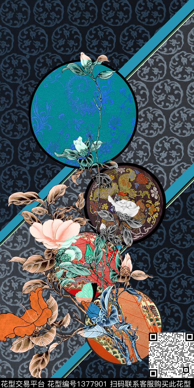 花卉创意定位花国风数码印花华亿平台下载（图片编号: 1377901） - 瓦栏（Walan）