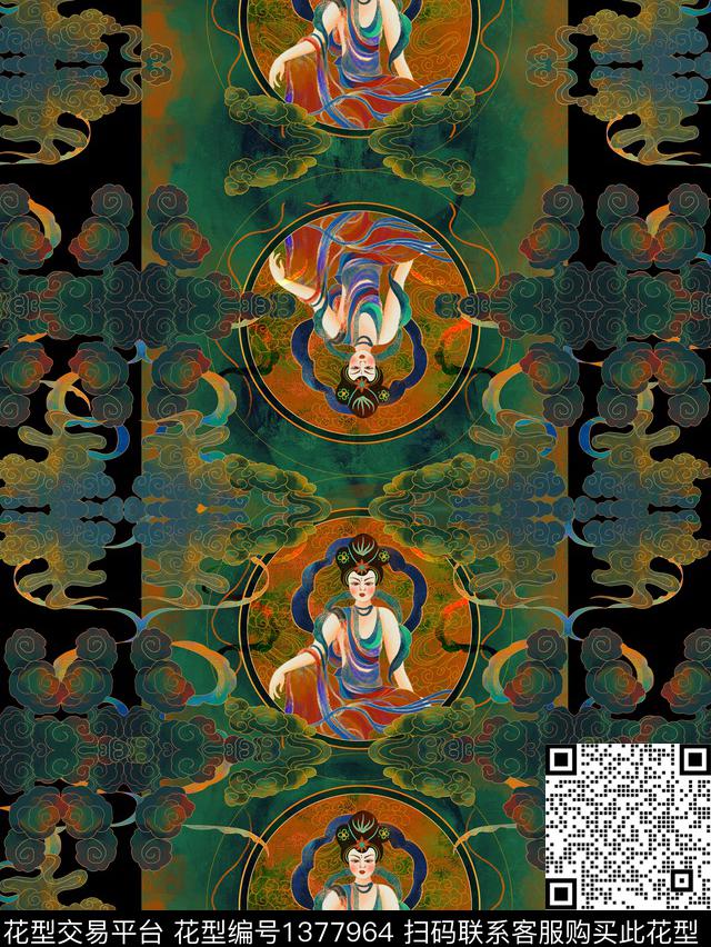 定位花大牌风旗袍数码印花华亿平台下载（图片编号: 1377964） - 瓦栏（Walan）