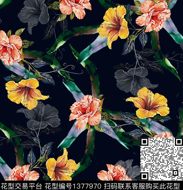 连衣裙女装花卉传统印花华亿平台下载（图片编号: 1377970） - 瓦栏（Walan）