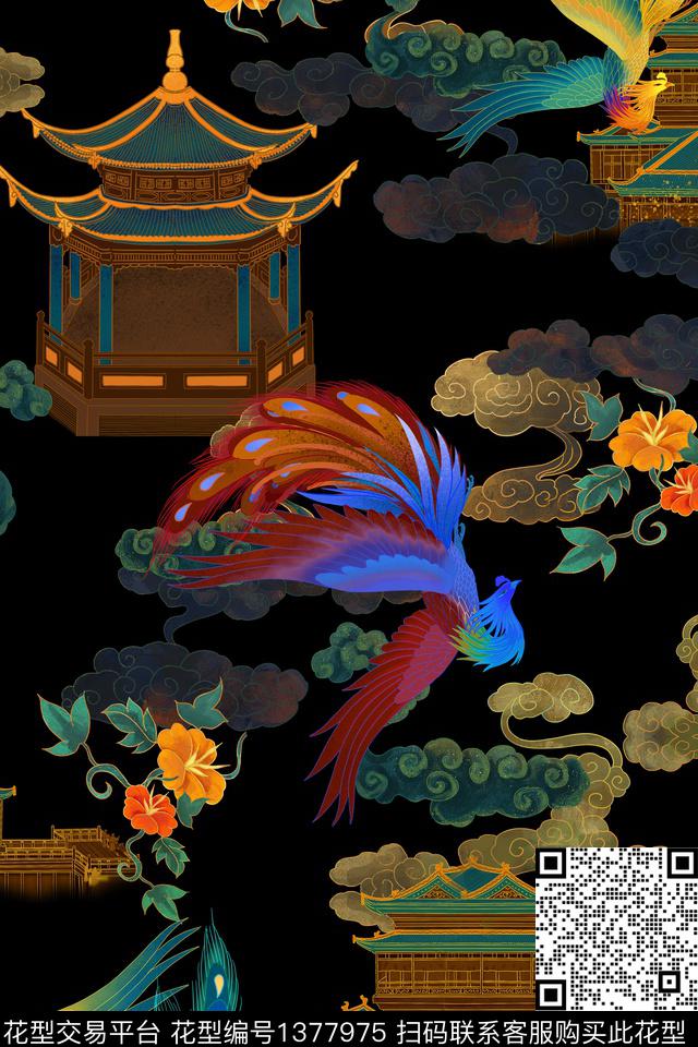 花卉大牌风旗袍数码印花华亿平台下载（图片编号: 1377975） - 瓦栏（Walan）