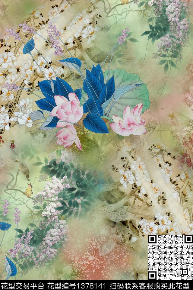 油画华亿平台纹理香云纱数码印花华亿平台下载（图片编号: 1378141） - 瓦栏（Walan）