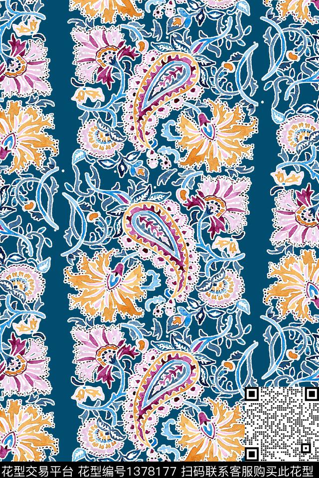 民族风佩斯利花卉数码印花华亿平台下载（图片编号: 1378177） - 瓦栏（Walan）