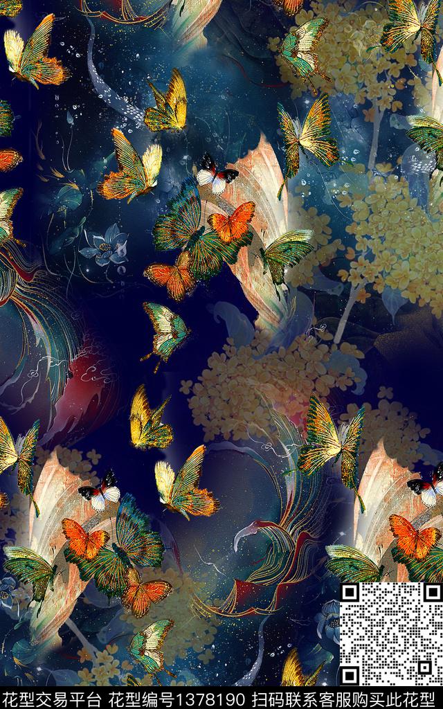 花卉手绘中国风数码印花华亿平台下载（图片编号: 1378190） - 瓦栏（Walan）