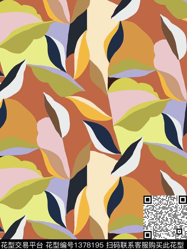 几何绿植树叶女装传统印花华亿平台下载（图片编号: 1378195） - 瓦栏（Walan）