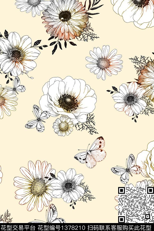 抽象手绘趣味数码印花华亿平台下载（图片编号: 1378210） - 瓦栏（Walan）