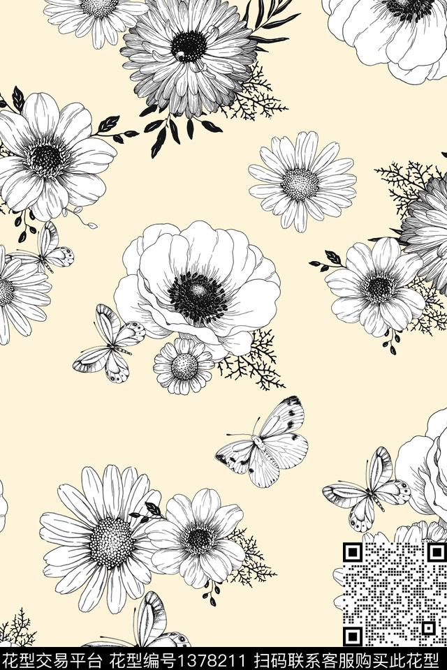 抽象手绘趣味数码印花华亿平台下载（图片编号: 1378211） - 瓦栏（Walan）