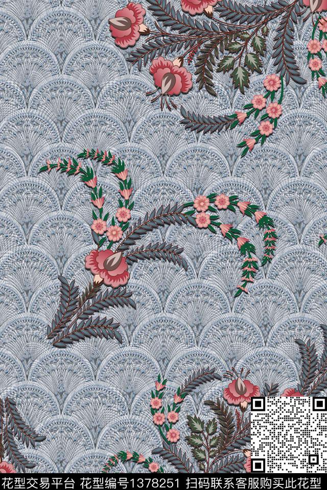 底纹花卉植物数码印花华亿平台下载（图片编号: 1378251） - 瓦栏（Walan）