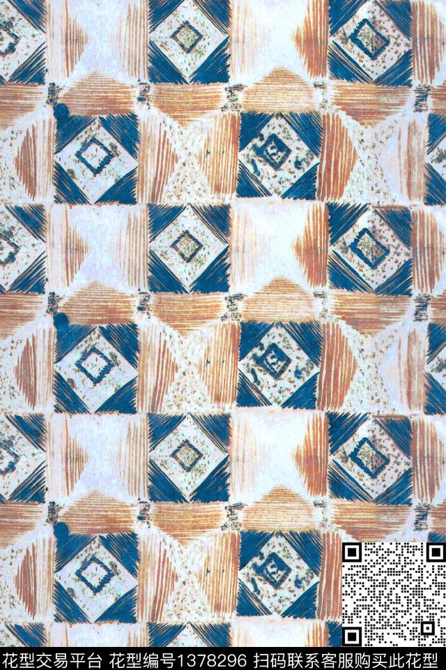 格子手绘几何数码印花华亿平台下载（图片编号: 1378296） - 瓦栏（Walan）