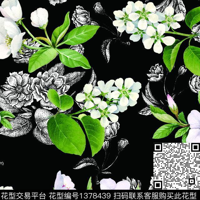 女装大牌风手绘花卉数码印花华亿平台下载（图片编号: 1378439） - 瓦栏（Walan）