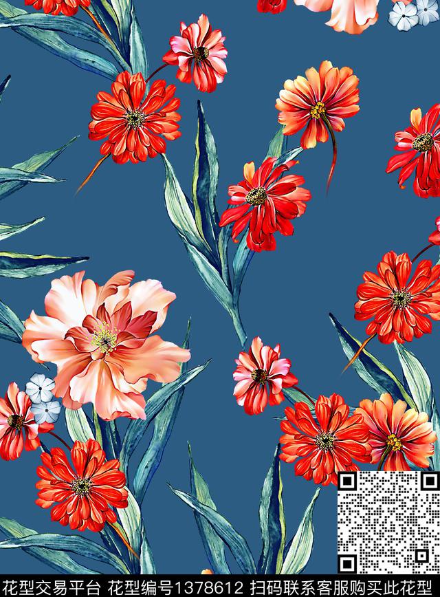 连衣裙女装花卉传统印花华亿平台下载（图片编号: 1378612） - 瓦栏（Walan）