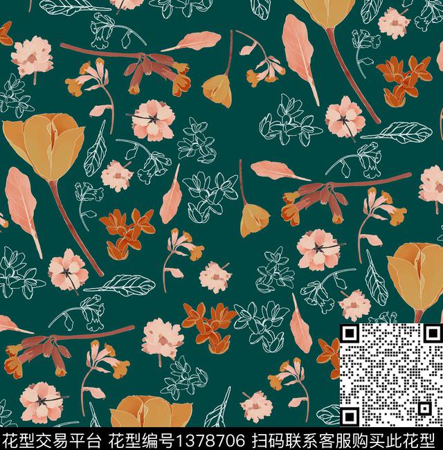 小雏菊小碎花玫瑰花数码印花华亿平台下载（图片编号: 1378706） - 瓦栏（Walan）