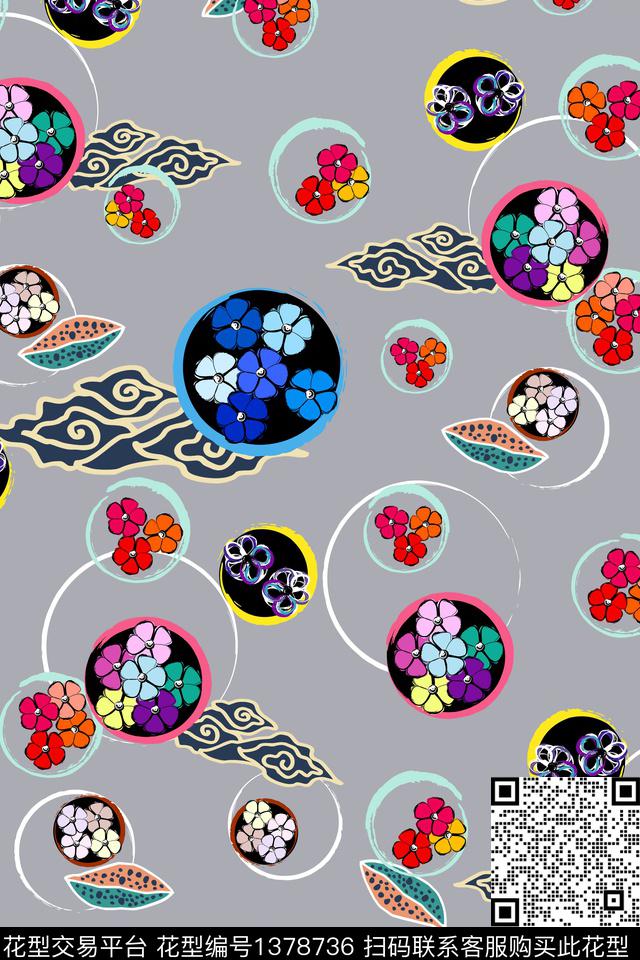 旗袍香云纱真丝数码印花华亿平台下载（图片编号: 1378736） - 瓦栏（Walan）