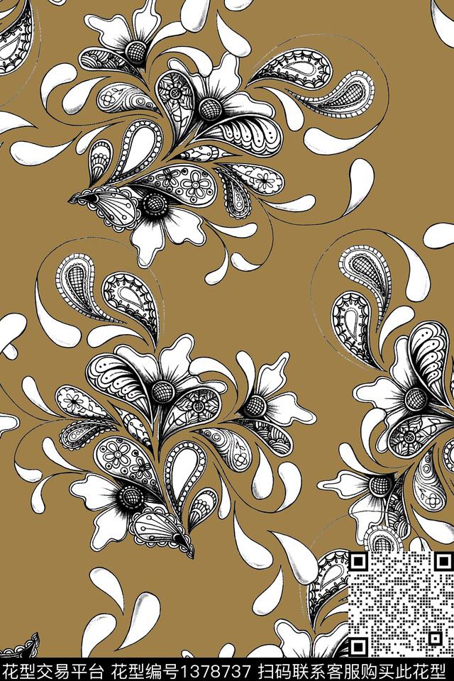 旗袍香云纱真丝数码印花华亿平台下载（图片编号: 1378737） - 瓦栏（Walan）