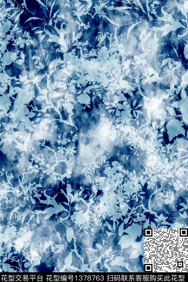 肌理绿植树叶水墨风数码印花华亿平台下载（图片编号: 1378763） - 瓦栏（Walan）