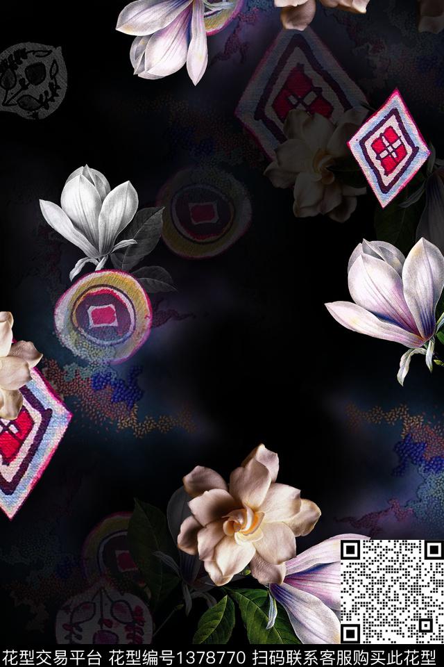 旗袍香云纱真丝数码印花华亿平台下载（图片编号: 1378770） - 瓦栏（Walan）