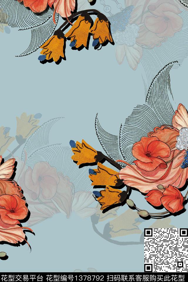 旗袍香云纱真丝数码印花华亿平台下载（图片编号: 1378792） - 瓦栏（Walan）