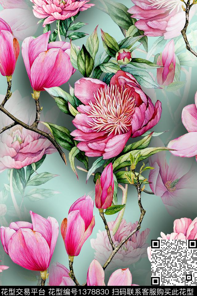 花卉旗袍香云纱数码印花华亿平台下载（图片编号: 1378830） - 瓦栏（Walan）