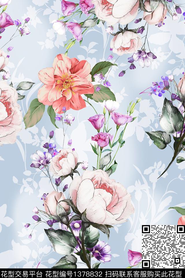 花卉旗袍香云纱数码印花华亿平台下载（图片编号: 1378832） - 瓦栏（Walan）