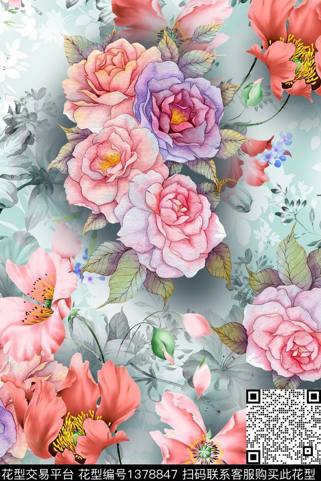 花卉旗袍香云纱数码印花华亿平台下载（图片编号: 1378847） - 瓦栏（Walan）