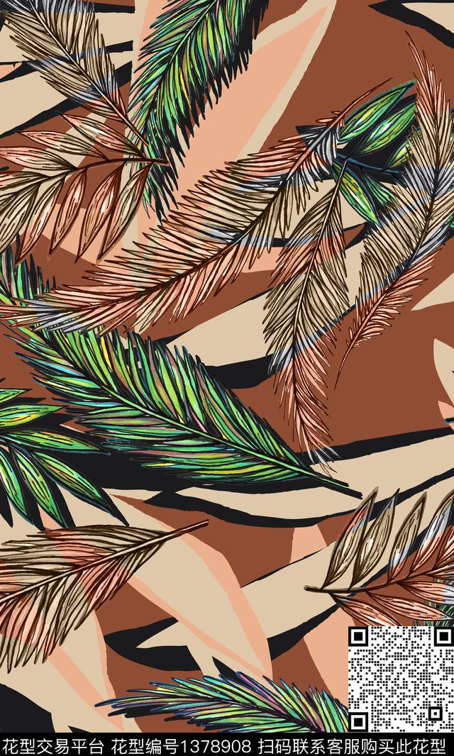 植物南美绿植树叶数码印花华亿平台下载（图片编号: 1378908） - 瓦栏（Walan）