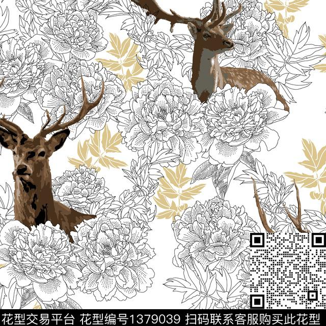 动物花卉花鸟白花传统印花华亿平台下载（图片编号: 1379039） - 瓦栏（Walan）